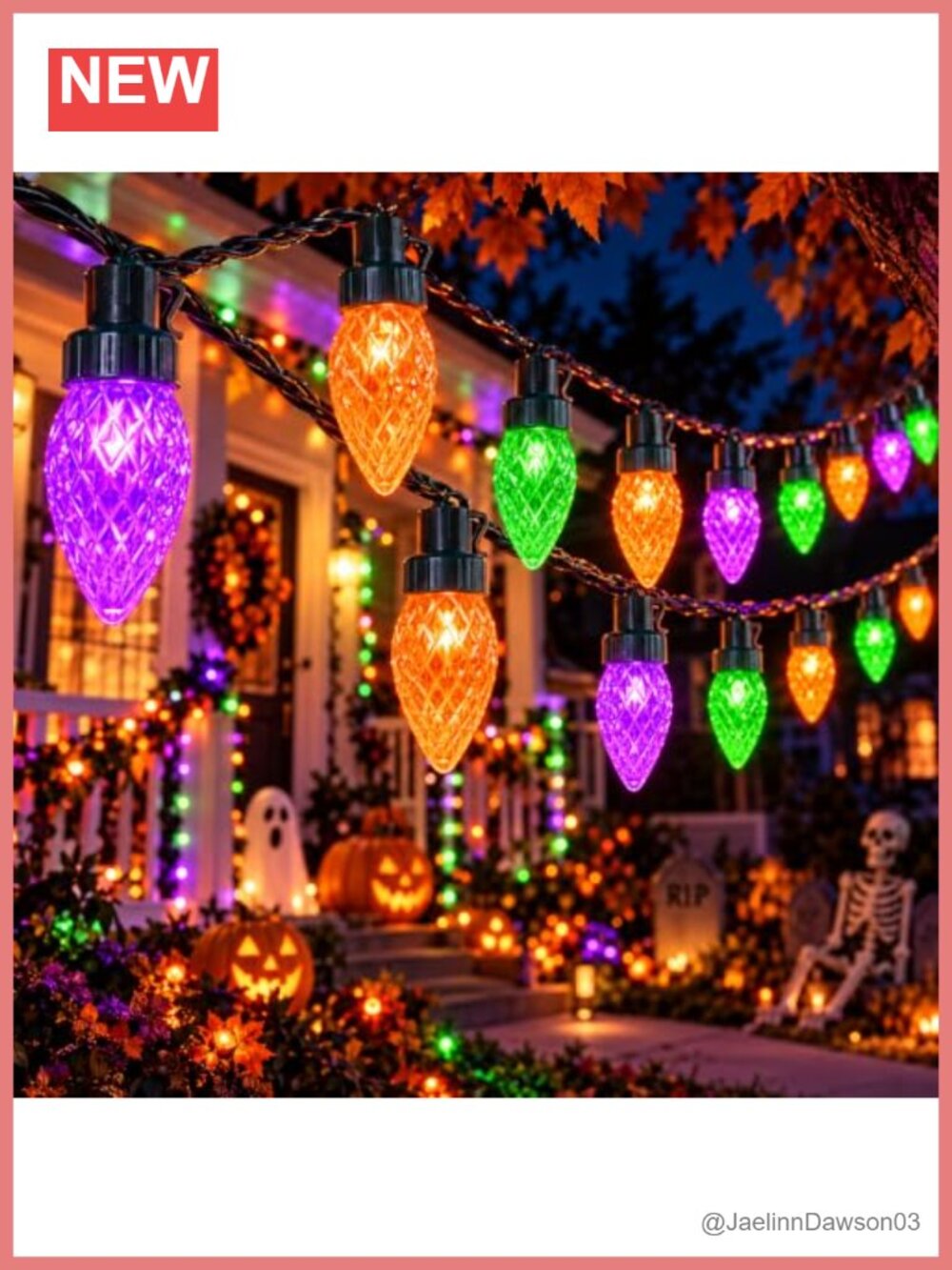 2PK Connectable C9 LED Halloween Lights 86FT 100LED Plug In IP44 Timer 13 Modes